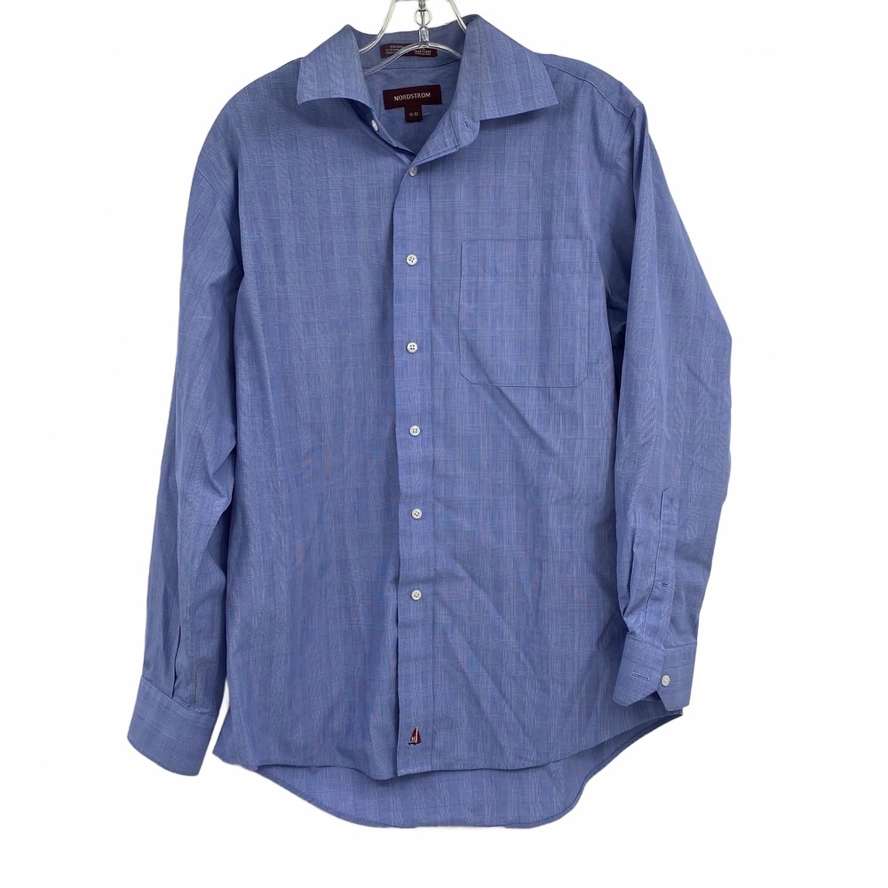 Nordstrom Blue 100% Cotton Plaid Button-Down Shirt | Men’s 32 Regular